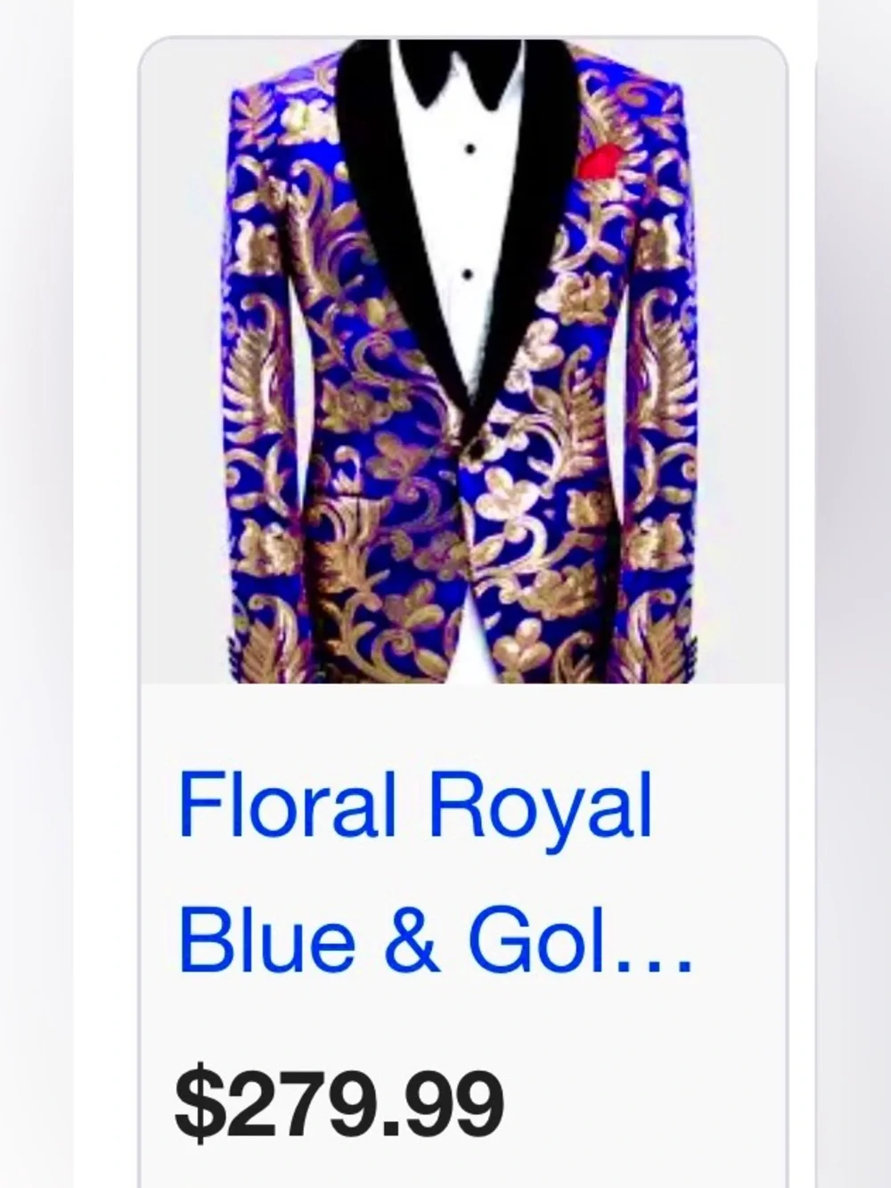 Macy's Cobalt Blue velvet Blazer with Gold Floral Jacquard